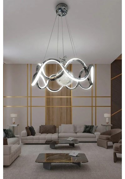 Drift Modeli Modern Sarkıt Led Avize - - Kumandalı / Krom Krom