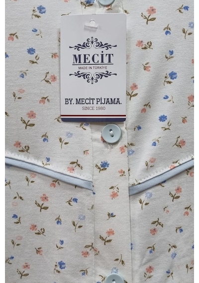 Mecit Pijama Mecit 6362 Mavi Pamuk Boydan Düğmeli Büyük Beden Kadın Pijama Takımı