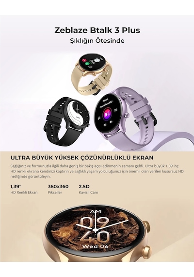 Zeblaze Btalk 3 Plus 1.39" HD Renkli Ekran  Akıllı Saat (Distribütör Garantili)