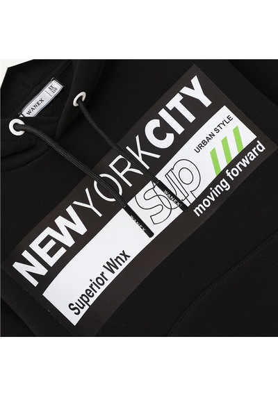 Wanex Erkek Çocuk Uzun Kol Kalın Kapüşonlu Sweatshirt - 16113 Siyah