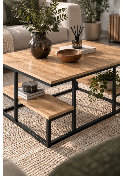 Sulorahome Raflı Orta Sehpa Çam Desenli 90x60 Cm Atlantik Çam