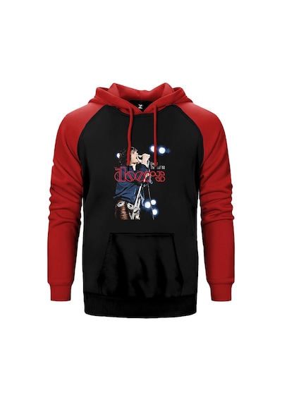 The Doors İn Concert Konser Kırmızı Renk Reglan Kol Kapşonlu Sweatshirt Kırmızı