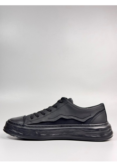 Daytex 2474 Togga - Hakiki Deri Detaylı Keten Fileli Ortopedik İthal Kalın Eva Taban Hafif Erkek Spor Sneaker Ayakkabı Siyah