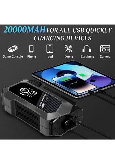 Arada Taşınabilir Akü Takviye Cihazı 4000a & Hava Kompresörü 150 Psı - 20000mah Powerbank Siyah