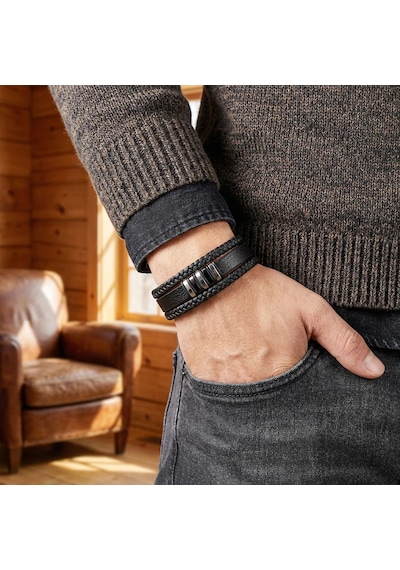 Moncuk Design Orijinal Deri Ve 316l Çoklu Çelik Erkek Bileklik 33514b22d1 Siyah