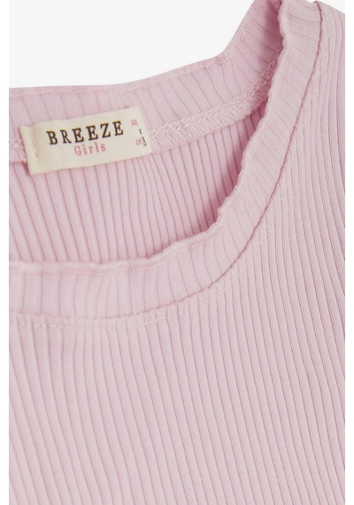 Breeze Kız Çocuk Crop Tişört Fitilli 8-14 Yaş, Pudra-pudra Pudra