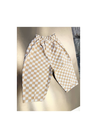 Poala Kids Damalı Balloon Jeans Bej