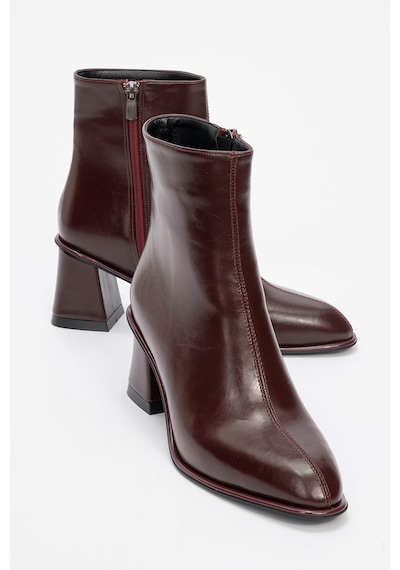 Luvishoes Luvi Shoes Alba Bordo Cilt Kadın Kalın Topuklu Bot Bordo