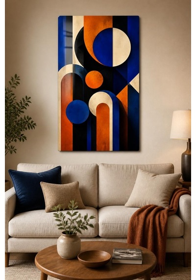 Geometrik Desenli Baskılı Cam Tablo Modern Soyut Duvar Dekoru