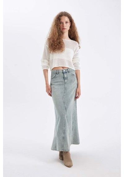 Defacto Fashion Fit Cepli Jean Maxi Etek D4420AX24AUNM85 İndigo