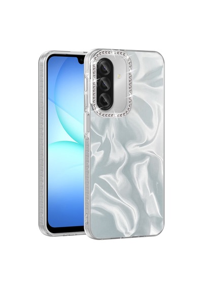 Samsung Galaxy Uyumlu A37 Kılıf Airbagli Parlak Taş Detay Tasarımlı Esila Kılıf Beyaz