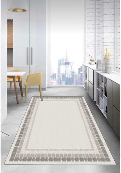 STY Home Gri Dijital Baskı Salon Halısı Kaymaz Tabanlı Yıkanabilir Halı Yolluk 36 Gri