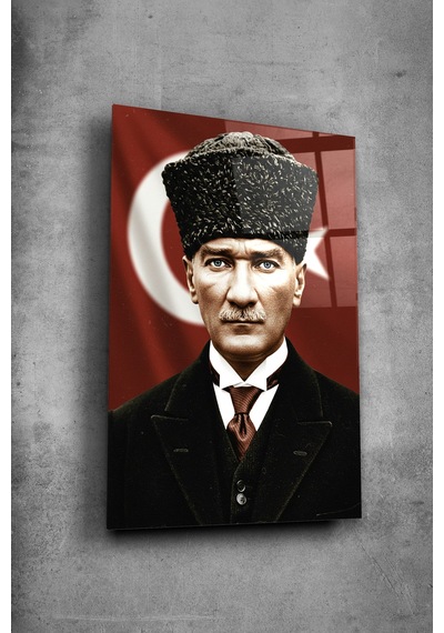 Atatürk Cam Tablo - Portre - Cam Tablo - Duvar Dekoru - Atatürk Portresi - Kaliteli Baskı Ata021 Atatürk Temalı Dekoratif Duvar Tablosu, Salon, Ofis Ve Çalışma Alanı Dekoru,