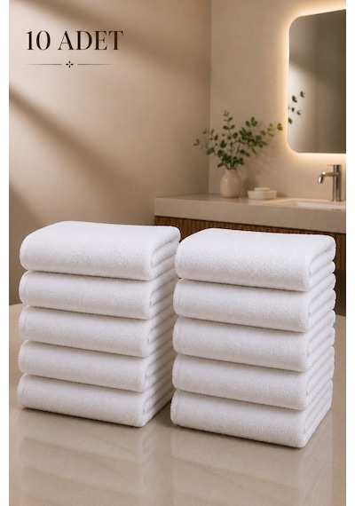 10 Adet Beyaz 50x85 Cm 200 Gram Bukle - Armür Otel El-yüz Havlusu Beyaz