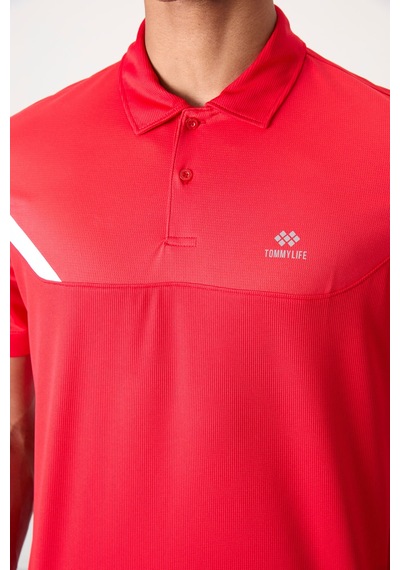 Tommy Life Kırmızı Nefes Alan Dokulu İnce Esnek Standart Fit Polo Yaka Erkek Performans T-shirt - 88402 Kırmızı