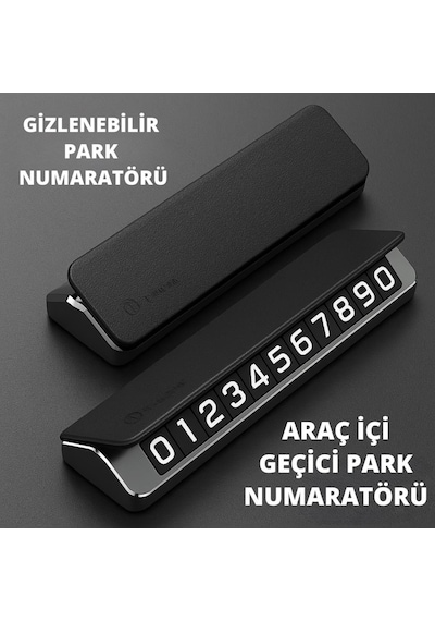 Coofbe Deri Kapaklı Gizlenebilir Alüminyum Araç Park Telefon Numaratörü Geçici Park Numaratör Plakalık 1 Adet