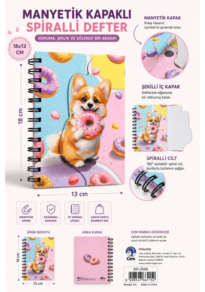 Dolphin Manyetik Kapaklı Spiralli Defter Köpek Ve Donut Figürlü Not Defteri