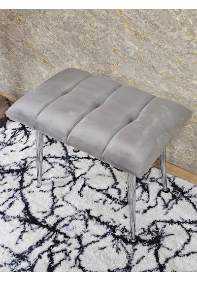 Zafir Krom Sivriltme Ayaklı 60 Cm Puf Bench - Puf - Bench - Oturak - Mutfak Oturağı - Antre Oturağı Gri