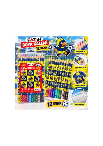 Taraftar Kanarya 12 Renk Kuru Boya Kalemi Sert Plastik Kutulu 18346 Çok Renkli