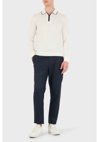 Emporio Armani Logolu % 100 Yün Yarım Fermuarlı Polo Erkek Polo Em006224 Af27805 U0003 Beyaz