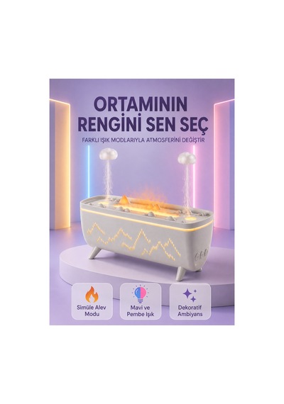 Yağmur Efektli Hava Nemlendirici 280 Ml Aromaterapi Difüzörü Alev Modlu Uzaktan Kumandalı Renkli