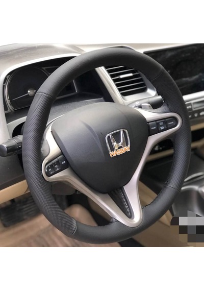 Dikişli Direksiyon Kılıfı Nokta / Siyah Deri Siyah Dikişli Honda Civic 2007 -2012 Kasa İçin -