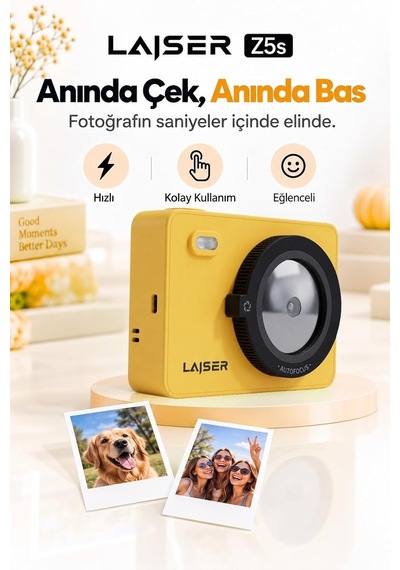 Z5s İnstant Kamera Ve Fotoğraf Yazıcısı - Şipşak Fotoğraf Makinesi-yellow