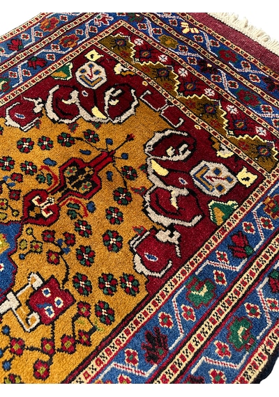 El Dokuma Sıfır Obruk Halısı 100x200 Kök Boya %100 Yün Halı Hardal