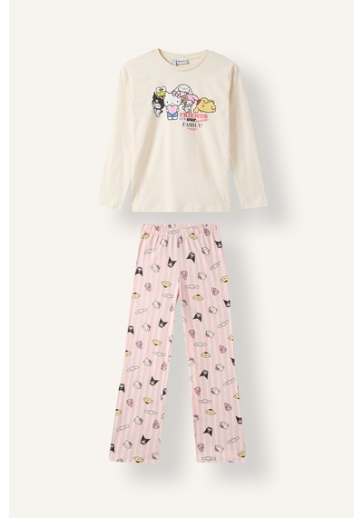 Defacto Hello Kitty And Friends Baskılı Uzun Kollu 2li Pijama Takımı Kız Çocuk I1876a826auer105 Ekru-er105