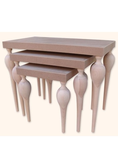 Zigon Sehpa TOMBUL Torna Kayın Ayak Model MDF tabla HAM El yapım Kutuda sevk.
