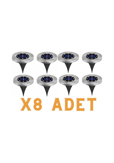 8 Adet 8 Led’Li Gömme Solar Güneş Enerjili Zemin Bahçe Aydınlatma