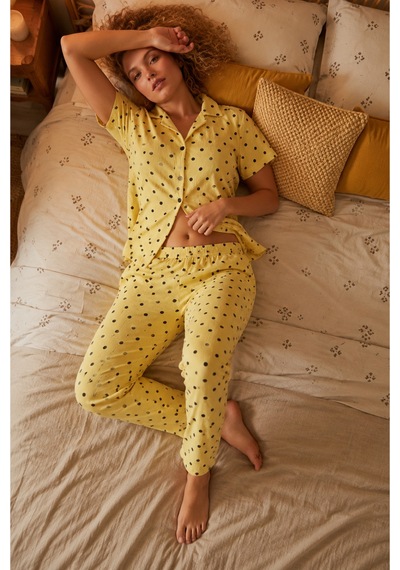 Norcia Sports Sarı Puantiyeli Düğmeli Pijama Takımı 4642-sarı Çok Renkli - 929322526 Çok Renkli - 929322526 Çok Renkli