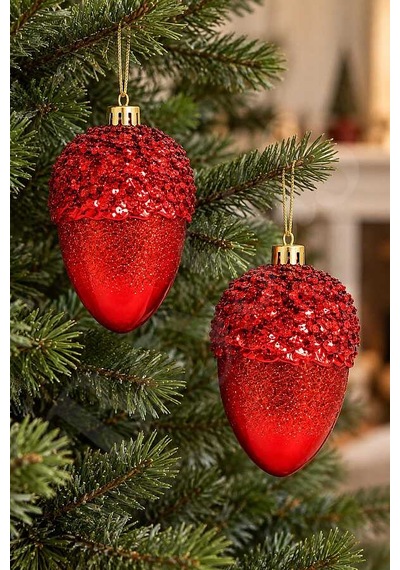 Yılbaşı Ağacı Süsü Kırmızı Meşe Palamudu 14 Cm 2li Diğer