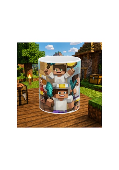 Minecraft Temalı Baskılı Beyaz Seramik Kupa - Oyuncu Hediyesi - Özel Tasarım Kupa Beyaz