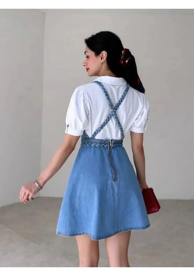 Fashion Cocktail Çift Bel Halat Örgülü Örme İp Çapraz Askılı Eteği Salaş Baharlı Sırt Açık Fermuarlı Kot Denim Elbise Mavi Fashion Cocktail Çift Bel Halat Örgülü Örme İp Çapraz Askılı Eteği Salaş Baharlı Sırt Açık Fermuarlı Kot Denim Elbise Mavi