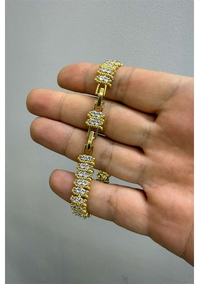 Hasır Taşlı Gold Bileklik Altın