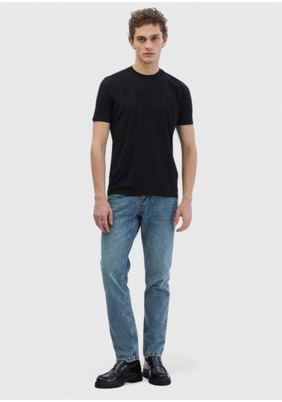 Ramsey Siyah Düz Bisiklet Yaka T-shirt Siyah