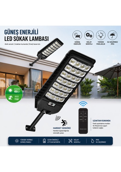 Ultra Parlak Solar Led Lamba Hareket Sensörlü Ve Enerji Tasarruflu Su Geçirmez Kolay Montaj & Uzun Ömür 1