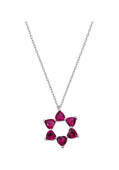 Aşkın Fısıltısı 45 + 5 Cm Uzatmalı Zincir Ruby Kalp Taşlı 925 Ayar Gümüş Kolye Gümüş