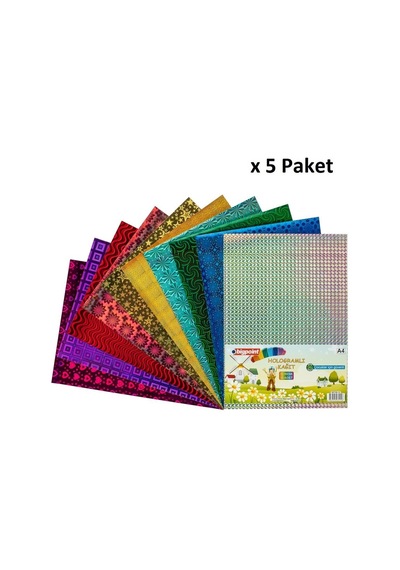 Bigpoint Hologramlı Kağıt A4 Karışık 10 Renk - 80 Gram X 5 Paket