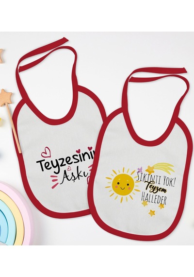 BK Kids Teyze Tasarımlı 2’li Kırmızı Mama Önlüğü-4 Kırmızı