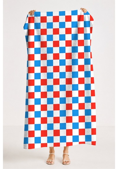 Kareli Pötikare Modern Plaj Havlusu-kırmızı Mavi Geometrik Minimalist Hızlı Kuruyan Mikrofiber Havlu Çok Renkli