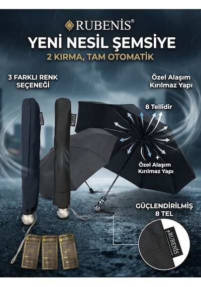 Rubenis Cv-26m 8 Telli Otomatik Şemsiye Lacivert
