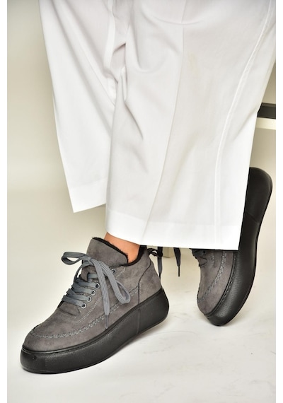 Fox Shoes T811845302 Gri Süet Kalın Tabanlı Kadın Ayakkabı Gri-süet Gri