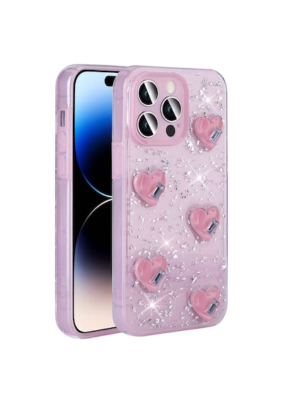 Zore iPhone Uyumlu 14 Pro Max Kılıf Airbagli Simli Arka Yüzey Ogaa Işıltı Silikon Kapak - Beyaz-kalp N/a