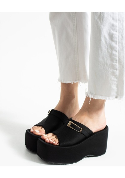 Dabab Shoes Lunara Kadın Siyah 10 Cm Platform Topuk Tokalı Kalın Taban Terlik Sandalet