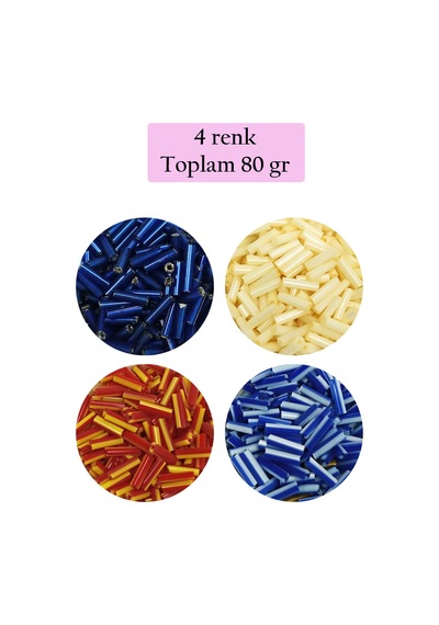 Uzun Boru Kesme Boncuk Çap 2mm Uzunluk 10 Mm - 4 Renk - Toplam 80 Gram - Bnc428