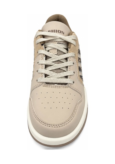Papucumun Dünyası Lambırlent Unisex Bağcıklı Şeritli Hafif Konforlu Sneaker Krem