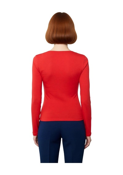 Ersefa Moda Kare Yaka Örme Slim Düz Desen Casual Günlük Regular Uzun Kol Kırmızı