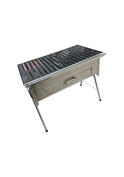 Paslanmaz Kömürlü Mangal İnox 35 X 60 Cm Çekmeceli Portatif Gri